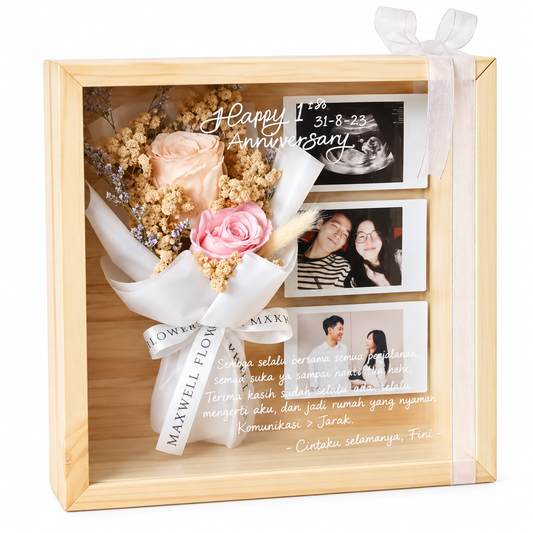 3D Wood box Flower Frame - Eternal Rose