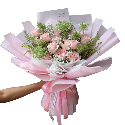 15 roses bouquet with greens fresh flowers