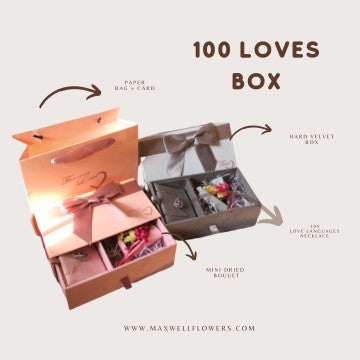 HADIAH UNIK 100 LOVE BOX - INCLUDE NECKLACE DRIED FLOWERS