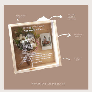 3D FRAME BOUQUET WOOD BOX - ARTIFICIAL BLUE BOUQUET- JATI BELANDA