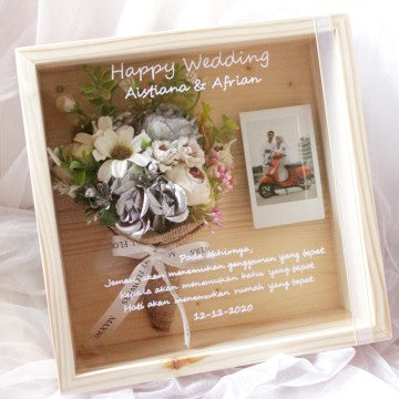 3D FRAME BOUQUET WOOD BOX - ARTIFICIAL BLUE BOUQUET- JATI BELANDA