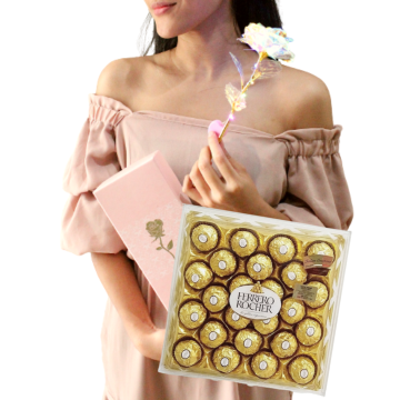 GALAXY ROSE WITH LAMP + FERRERO BOX - VALENTINE READY TO SHIP