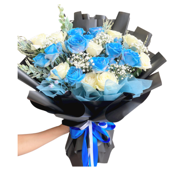 Blue Roses Wrapping in Black