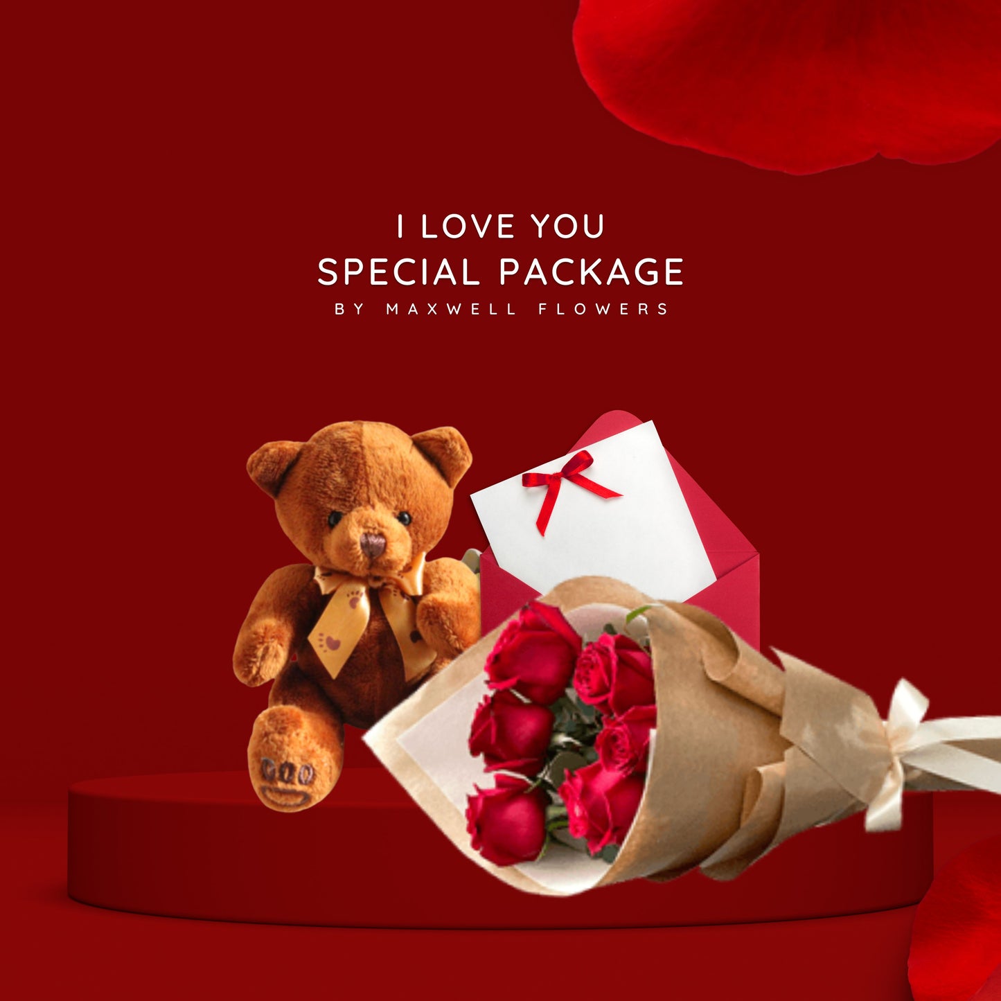 Bunga red roses (6 roses) with teddy bear